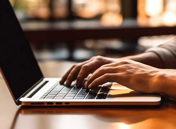 Male hand typing on laptop keyboard