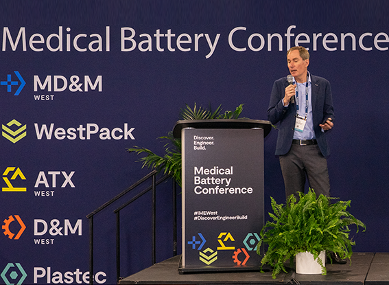 A speaker presents on Medical Battery Conference